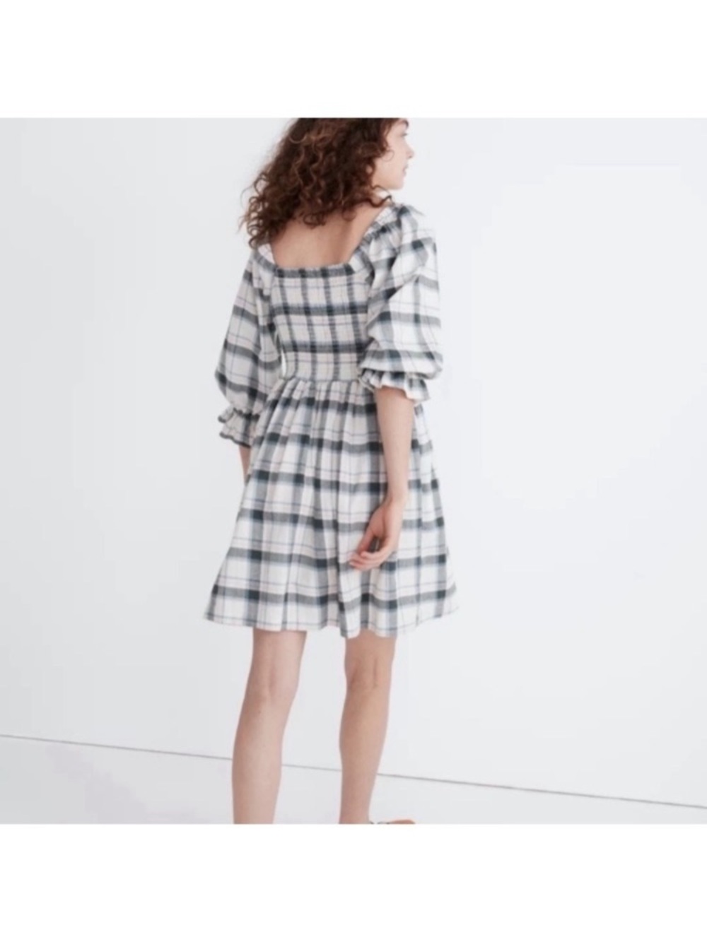 Madewell Lucie Plaid Square-Neck Smocked Mini Dress size S - Picture 4 of 10